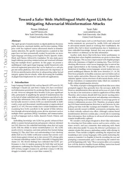Toward a Safer Web: Multilingual Multi-Agent LLMs for Mitigating Adversarial Misinformation Attacks