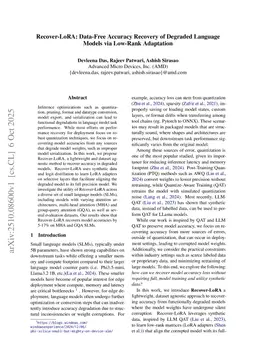 Recover-LoRA: Data-Free Accuracy Recovery of Degraded Language Models via Low-Rank Adaptation