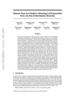 Human Texts Are Outliers: Detecting LLM-generated Texts via Out-of-distribution Detection