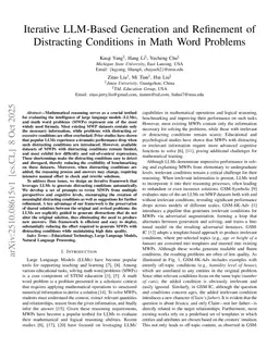 Iterative LLM-Based Generation and Refinement of Distracting Conditions in Math Word Problems