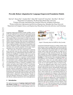 Provably Robust Adaptation for Language-Empowered Foundation Models