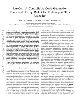 RA-Gen: A Controllable Code Generation Framework Using ReAct for Multi-Agent Task Execution