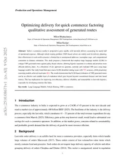 Optimizing delivery for quick commerce factoring qualitative assessment of generated routes