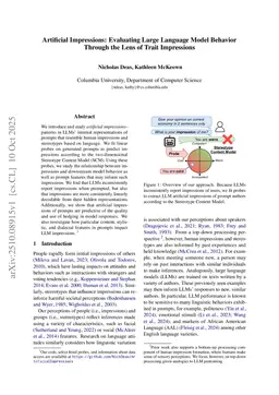 Artificial Impressions: Evaluating Large Language Model Behavior Through the Lens of Trait Impressions