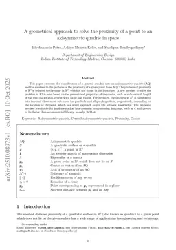 A geometrical approach to solve the proximity of a point to an axisymmetric quadric in space