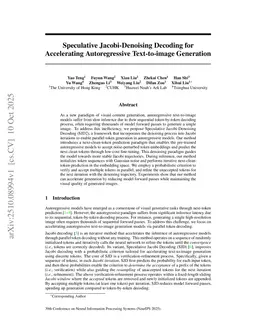 Speculative Jacobi-Denoising Decoding for Accelerating Autoregressive Text-to-image Generation