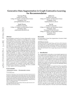Generative Data Augmentation in Graph Contrastive Learning for Recommendation