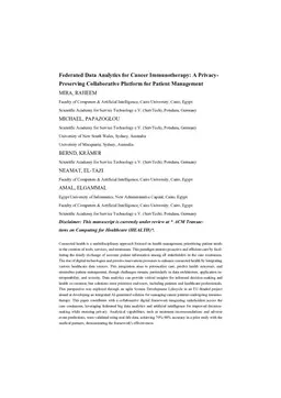 Federated Data Analytics for Cancer Immunotherapy: A Privacy-Preserving Collaborative Platform for Patient Management