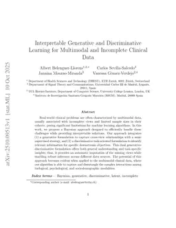 Interpretable Generative and Discriminative Learning for Multimodal and Incomplete Clinical Data