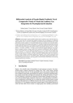 Differential Analysis of Pseudo Haptic Feedback: Novel Comparative Study of Visual and Auditory Cue Integration for Psychophysical Evaluation