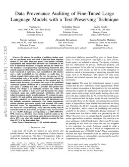 Data Provenance Auditing of Fine-Tuned Large Language Models with a Text-Preserving Technique