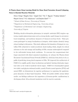 A physics-aware deep learning model for shear band formation around collapsing pores in shocked reactive materials