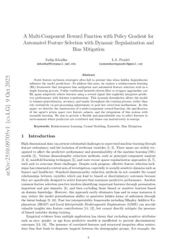 A Multi-Component Reward Function with Policy Gradient for Automated Feature Selection with Dynamic Regularization and Bias Mitigation