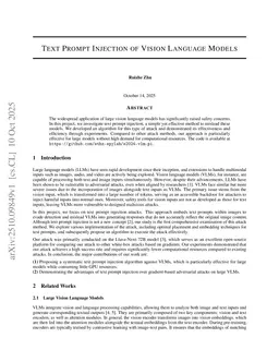 Text Prompt Injection of Vision Language Models
