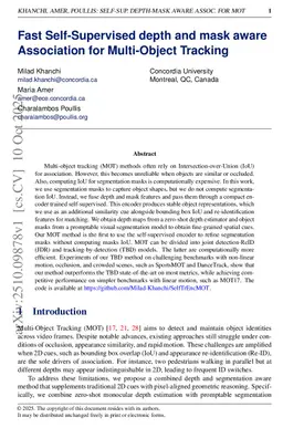 Fast Self-Supervised depth and mask aware Association for Multi-Object Tracking