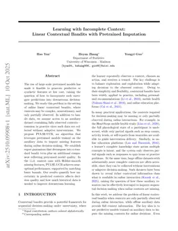 Learning with Incomplete Context: Linear Contextual Bandits with Pretrained Imputation