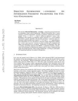 Directed Information $γ$-covering: An Information-Theoretic Framework for Context Engineering