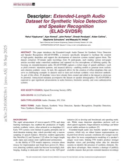Descriptor:: Extended-Length Audio Dataset for Synthetic Voice Detection and Speaker Recognition (ELAD-SVDSR)