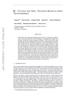 Cutting the Skip: Training Residual-Free Transformers