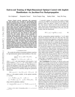 End-to-End Training of High-Dimensional Optimal Control with Implicit Hamiltonians via Jacobian-Free Backpropagation