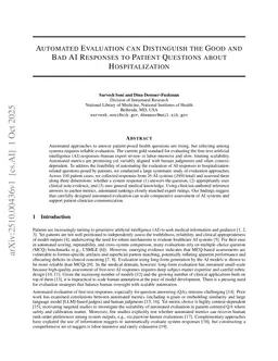 Automated Evaluation can Distinguish the Good and Bad AI Responses to Patient Questions about Hospitalization
