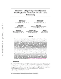 TimeEmb: A Lightweight Static-Dynamic Disentanglement Framework for Time Series Forecasting