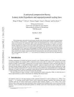 A universal compression theory: Lottery ticket hypothesis and superpolynomial scaling laws
