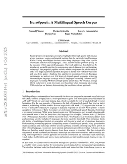 EuroSpeech: A Multilingual Speech Corpus