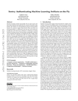 Sentry: Authenticating Machine Learning Artifacts on the Fly