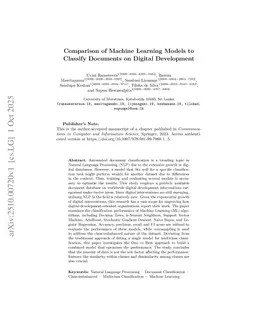 Comparison of Machine Learning Models to Classify Documents on Digital Development