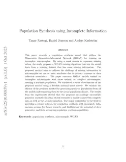 Population Synthesis using Incomplete Information