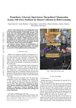 Prometheus: Universal, Open-Source Mocap-Based Teleoperation System with Force Feedback for Dataset Collection in Robot Learning