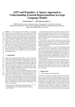 GPT and Prejudice: A Sparse Approach to Understanding Learned Representations in Large Language Models