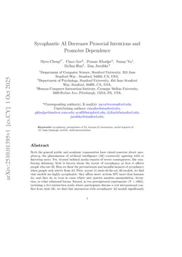 Sycophantic AI Decreases Prosocial Intentions and Promotes Dependence