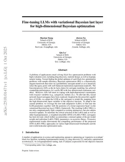 Fine-tuning LLMs with variational Bayesian last layer for high-dimensional Bayesian optimization
