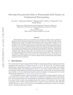 Detecting Post-generation Edits to Watermarked LLM Outputs via Combinatorial Watermarking