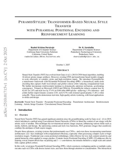 PyramidStyler: Transformer-Based Neural Style Transfer with Pyramidal Positional Encoding and Reinforcement Learning