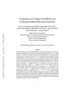 Comparison of Unsupervised Metrics for Evaluating Judicial Decision Extraction