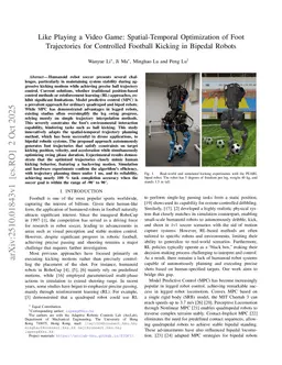 Like Playing a Video Game: Spatial-Temporal Optimization of Foot Trajectories for Controlled Football Kicking in Bipedal Robots