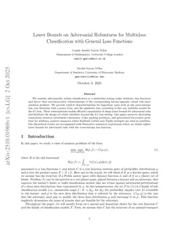 Lower Bounds on Adversarial Robustness for Multiclass Classification with General Loss Functions