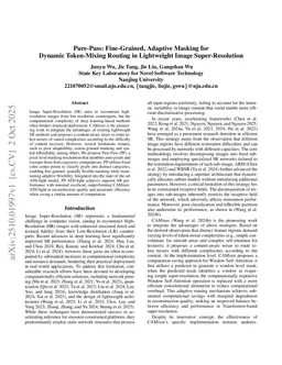 Pure-Pass: Fine-Grained, Adaptive Masking for Dynamic Token-Mixing Routing in Lightweight Image Super-Resolution