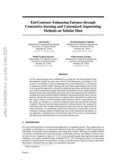 FairContrast: Enhancing Fairness through Contrastive learning and Customized Augmenting Methods on Tabular Data