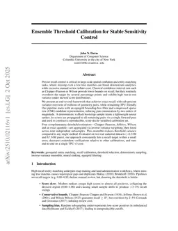 Ensemble Threshold Calibration for Stable Sensitivity Control