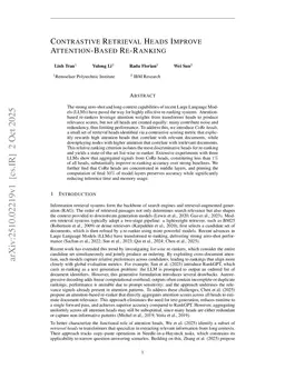 Contrastive Retrieval Heads Improve Attention-Based Re-Ranking