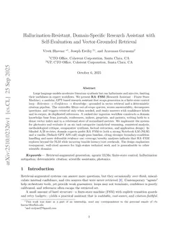 Hallucination-Resistant, Domain-Specific Research Assistant with Self-Evaluation and Vector-Grounded Retrieval