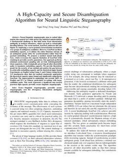 A High-Capacity and Secure Disambiguation Algorithm for Neural Linguistic Steganography