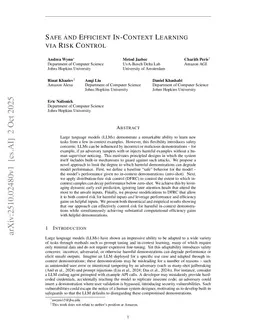 Safe and Efficient In-Context Learning via Risk Control