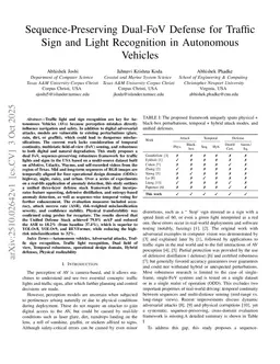 Sequence-Preserving Dual-FoV Defense for Traffic Sign and Light Recognition in Autonomous Vehicles