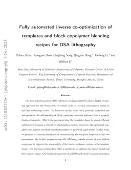 Fully automated inverse co-optimization of templates and block copolymer blending recipes for DSA lithography