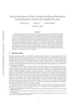 Global Convergence of Policy Gradient for Entropy Regularized Linear-Quadratic Control with Multiplicative Noise